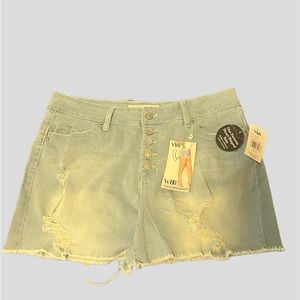 high rise light wash denim shorts